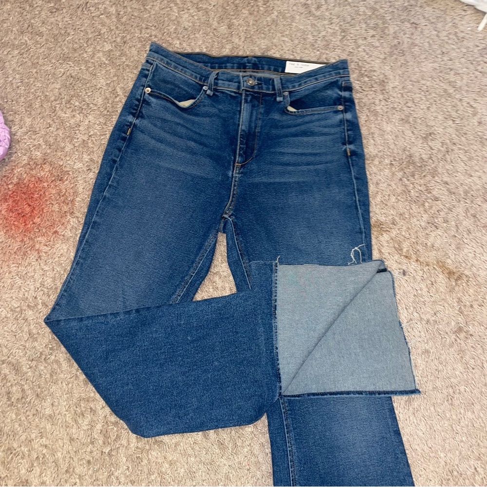Rag and Bone Denim Jeans with Ankle Slits Wide Leg Dark Wash Split Hem Flare
